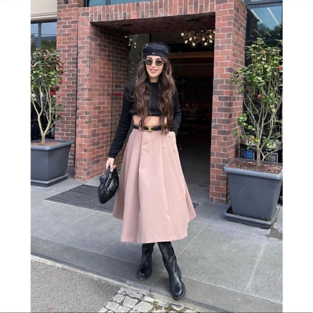 ZARA VOLUMINOUS MIDI SKIRT Pale pink - Picture 6 of 7